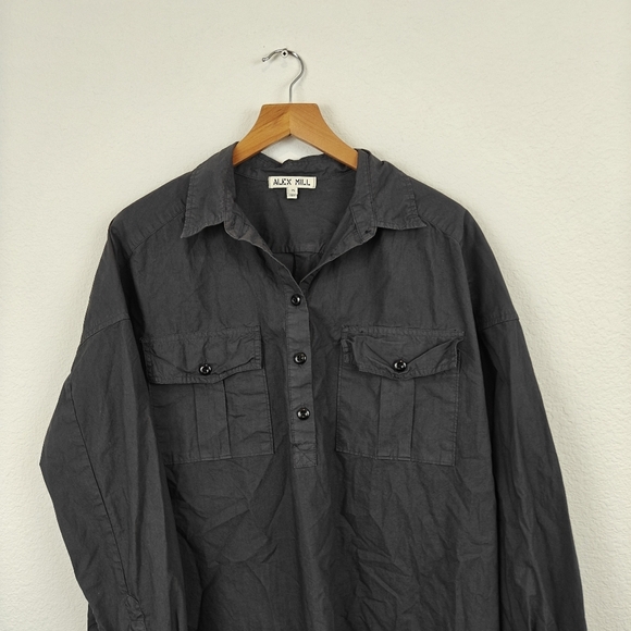 Alex Mill Keeper Oversized Popover Button Long Sleeve Shirt In Charcoal Size M - Picture 3 of 10